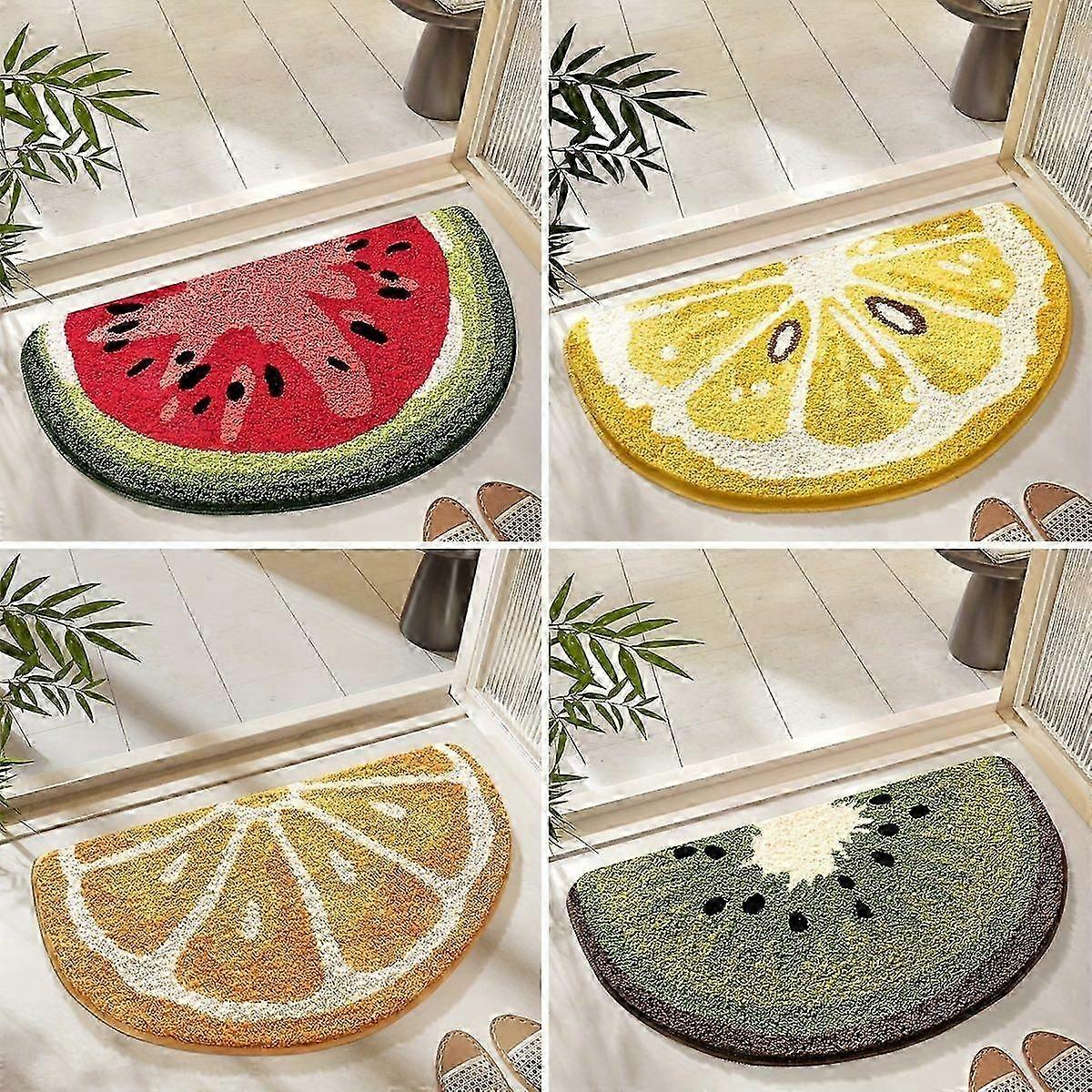 1pc Half Round Non Slip Bath Mat Soft Absorbent Fruit Pattern Rug