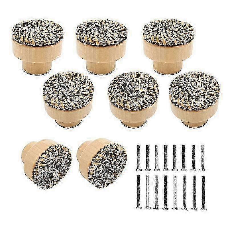 8 Pack Wood Cabinet Knobs Boho Rattan Drawer Knobs compatible with Wicker Home Decor