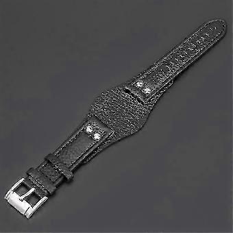 22mm Genuine Leather Watch Band with Steel Buckle, Soft Comfortable Vintage Strap, Adjustable 10-Hole Design, Compatible with Relevant Watch Models