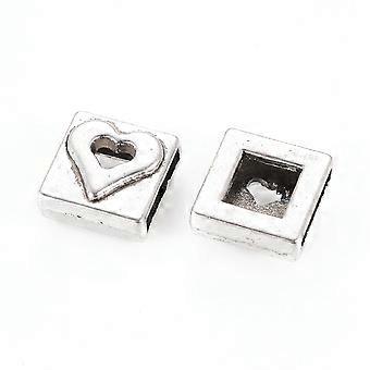 5pcs Square style Slide Fit Pet Dog Cat Tag Collar Wristband Cadmium Free Free Lead Free Antique Silver 13x13x5mm Hole: 10x2mm