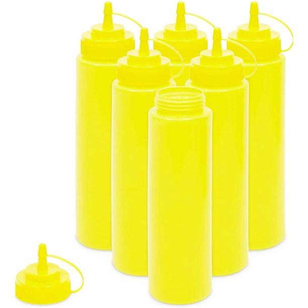 6-pack 24 Oz Plastic Condiment Squeeze Bottles Ketchup Mustard With Caps, Yellow