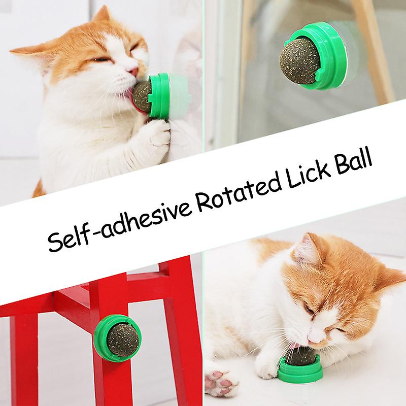 Juego de bolas de hierba gatera Autoadhesiva rotada Catnip Silvervine Lick Ball para gatos