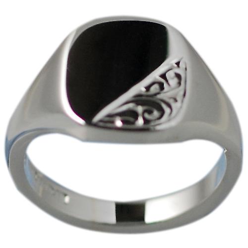 Silver 12x10mm solid hand engraved cushion Signet Ring Size Q