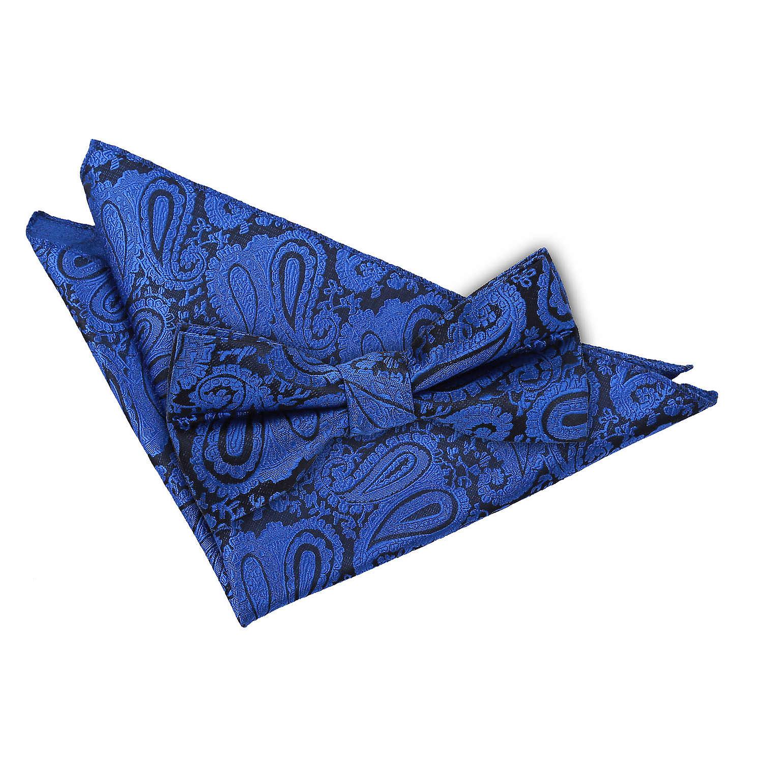 Royal Blue Paisley Bow Tie and Pocket Square Set