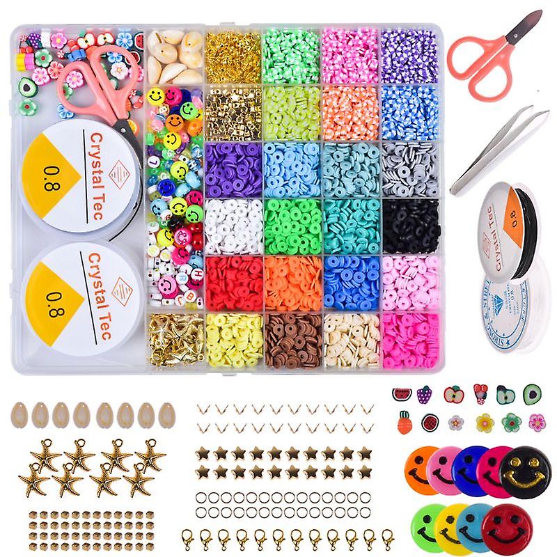 Mixed Beads Set For Jewelry Making 3mm Seed Beads+6mm Polymer Clay Flat Beads For Bracelet Making Diy Beads Accessories Set Kit D