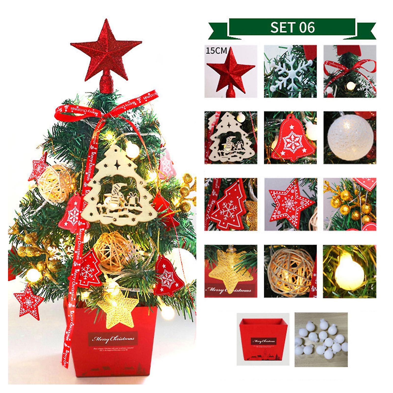 Mini Christmas Tree Desktop With Lights 50cm Gold Red Christmas Tree Set Christmas