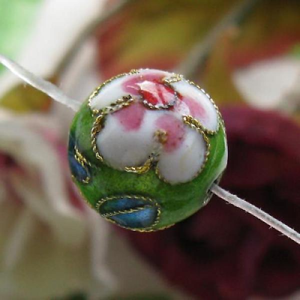9x12mm Beautiful Cloisonne Round Bead---- Bright green