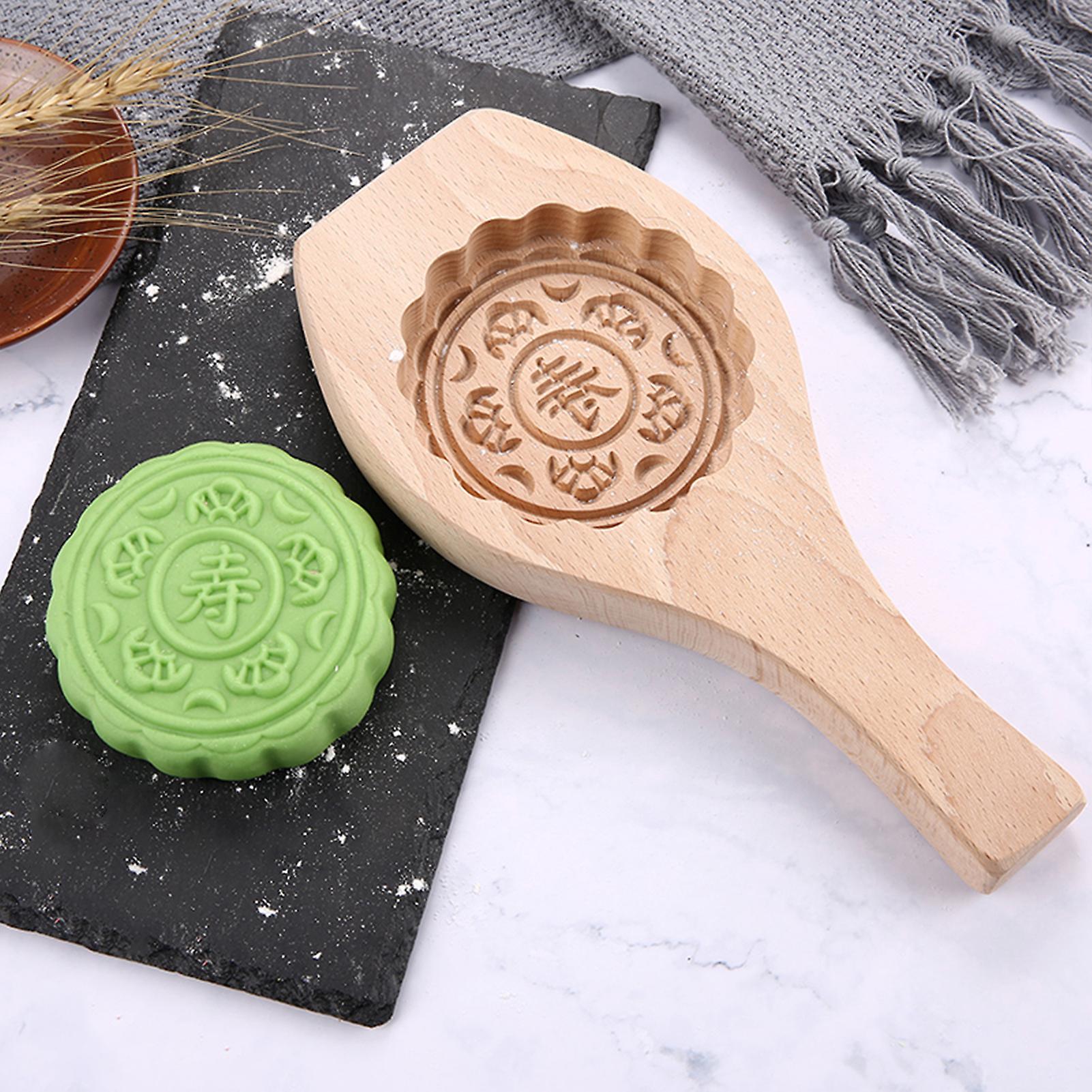 Træ bageform Mooncake Mold 3D Flower Design Mooncake Mold