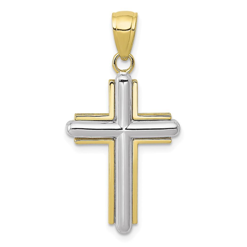 10k deux tons or biseauté bâton foi religieuse croix avec cadre 2 d 32.5x16mm large pendentif collier pour les femmes