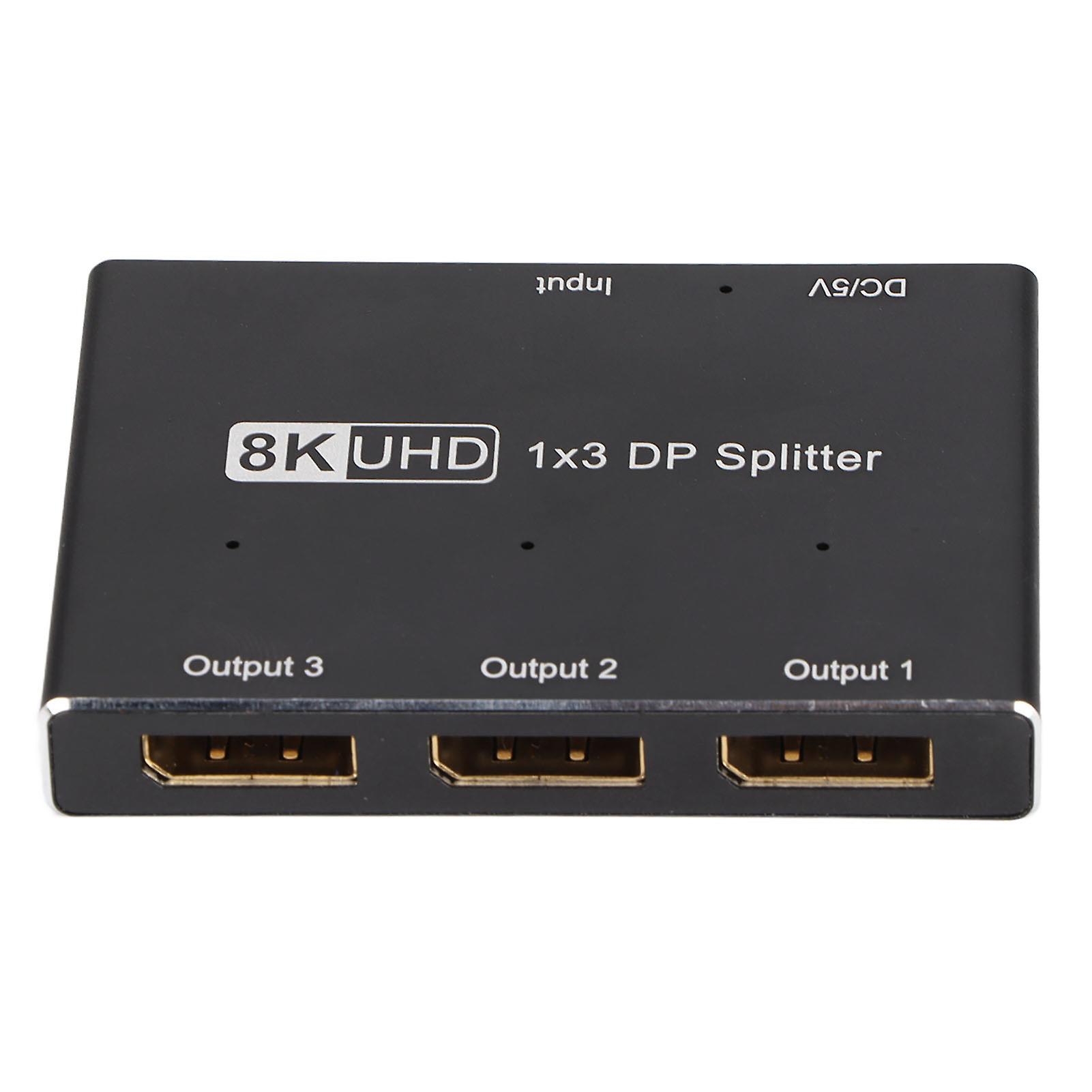 1x3 DisplayPort Splitter 8K 30Hz 4K 144Hz Triple MST SST Hub 1 in 3 Out DP Splitter for Home Theater School Hotel