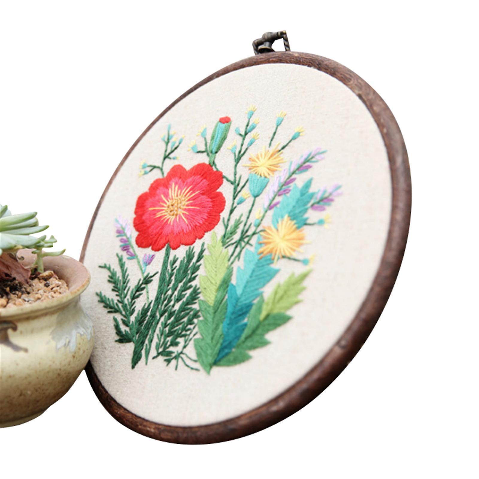 DIY Embroidery Starter Kit for Beginner 7.9 Inch with Flower Leave Pattern Cross Stitch