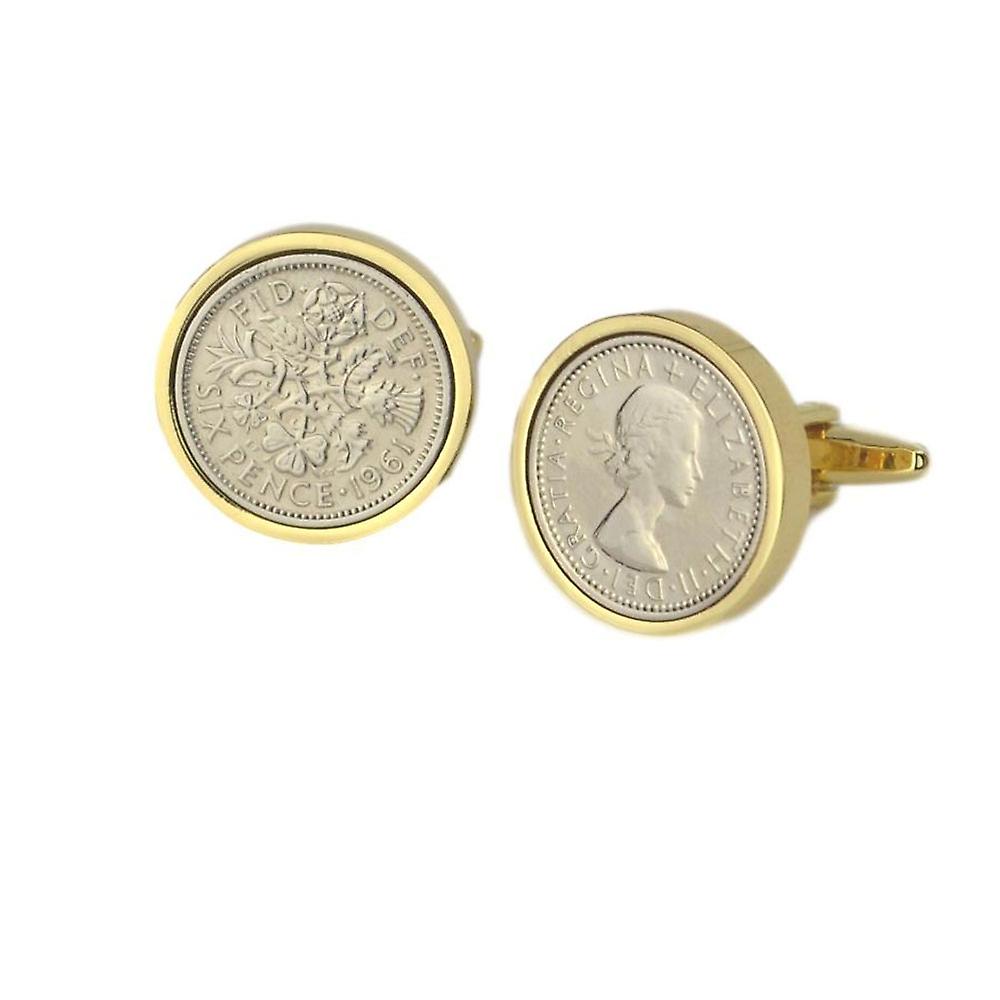 Lucky Sixpence Cufflinks in Gold Mount | 1961