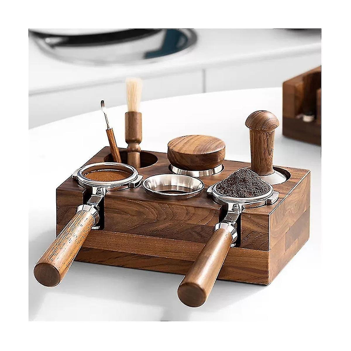 58mm coffee tamper stand handle frame walnut espresso tamper pad coffee machine support base