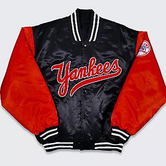 Ny Yankees Vintage 90s Athletic Black And Red Satin Bomber...