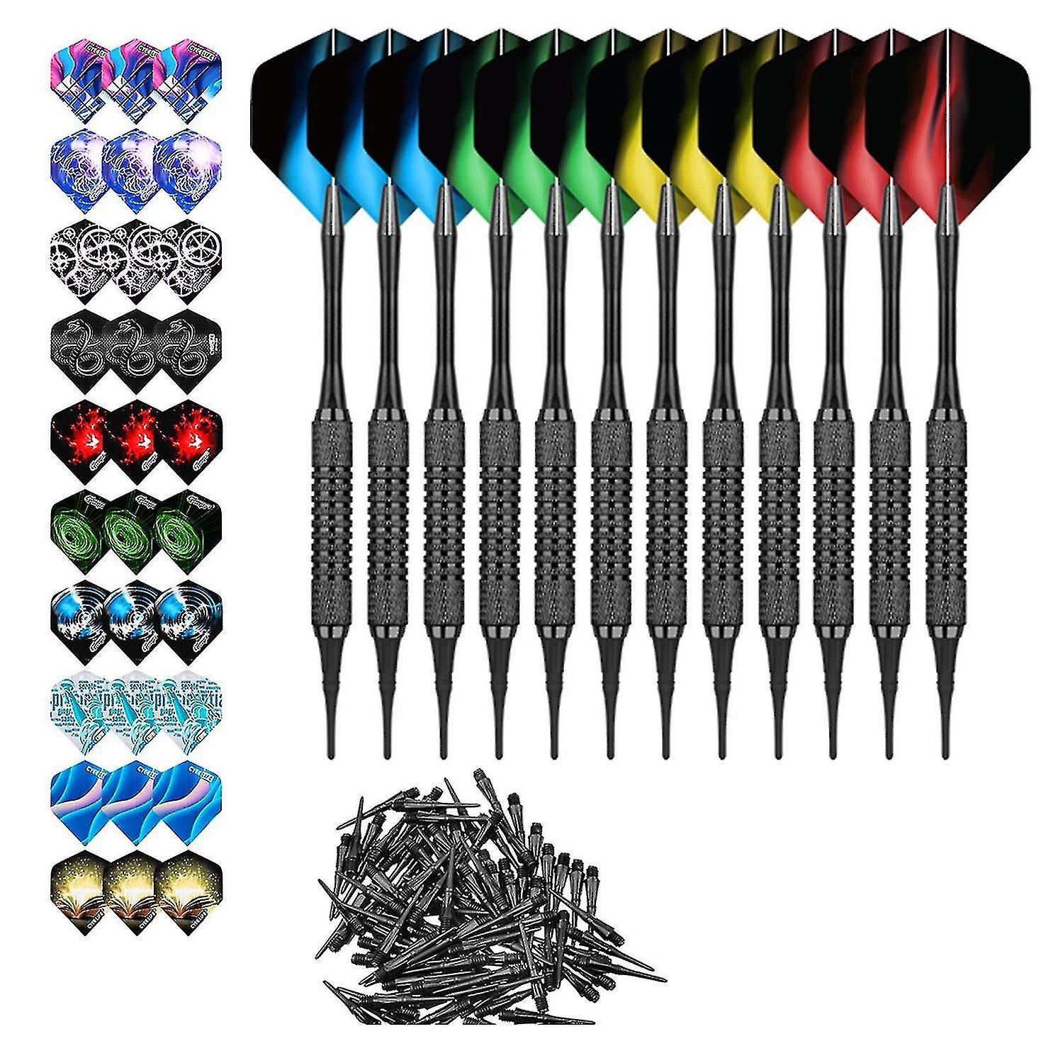 Professional Soft Tip Darts Set With 100 Dart Tips 30 Flights Metal Shafts Argent Barrels