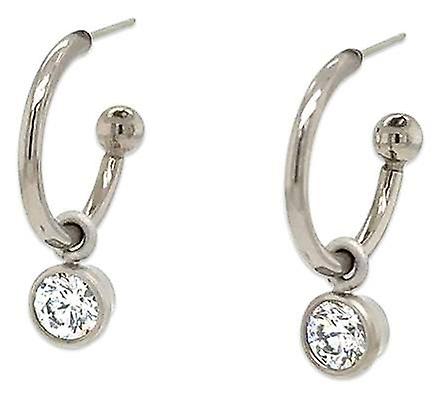 Ti2 Titanium Gem Charm Hoop Earrings - Natural Brushed Silver