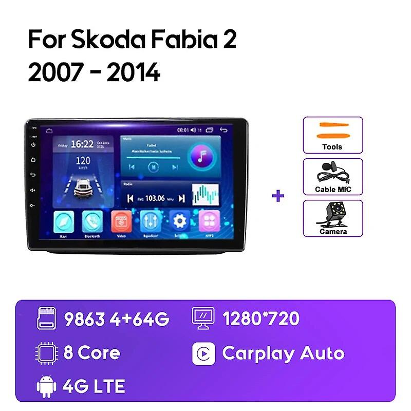 2k Qled Android 12 Car Radio For Skoda Fabia 2 2007 - 2014 Multimedia Video Player Navigation Gps 4g Carplay Autoradio Dsp