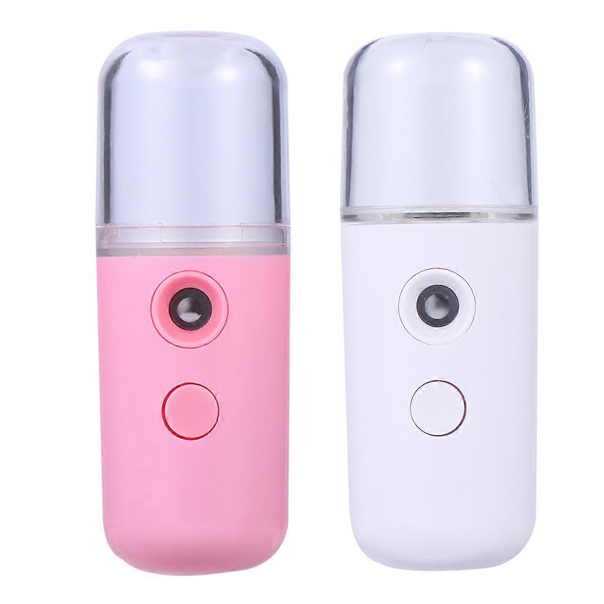 2 قطعة نانو مفيد رذاذ مرطب أسطواني رذاذ الجمال متر المياه مرطب البشرة المحمول (أبيض وردي)