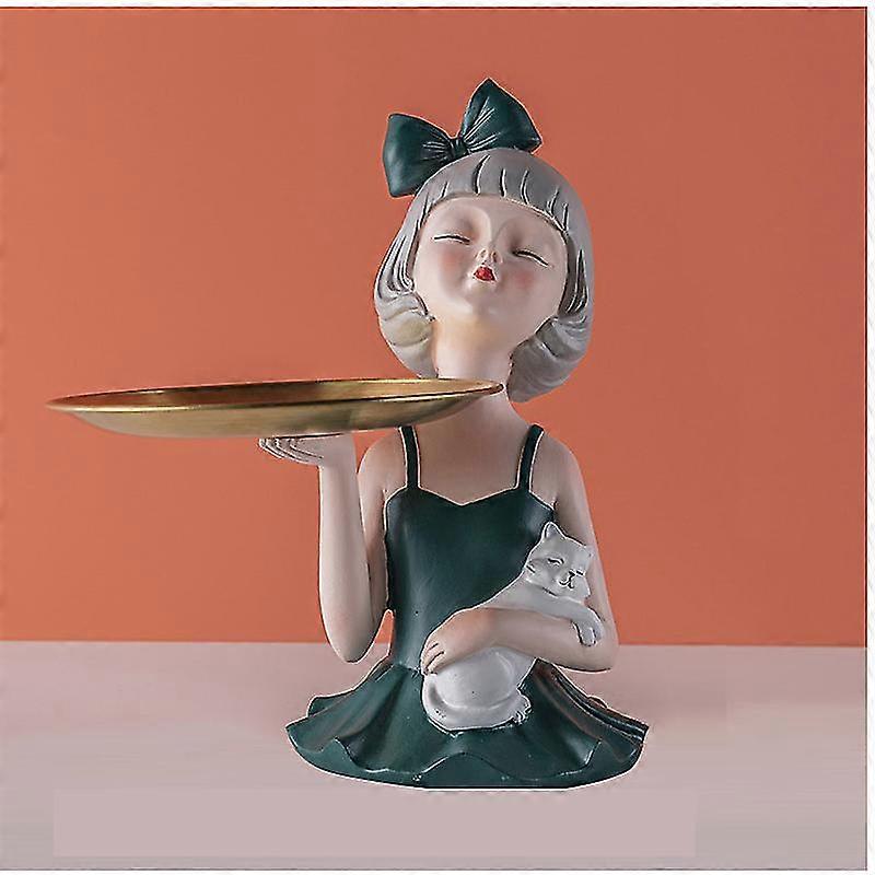 Jianghuo Bowknot Girl Resin Statues Gift Home Decoration Nordic Modern Decorative Ornaments Living Room Desktop Decor Storage Tra