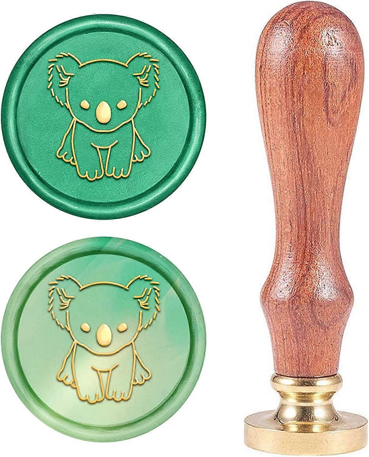 蜡印章考拉动物密封蜡印章复古木印蜡印 25 毫米可拆卸黄铜头木手柄，用于信封邀请婚礼 Embelli