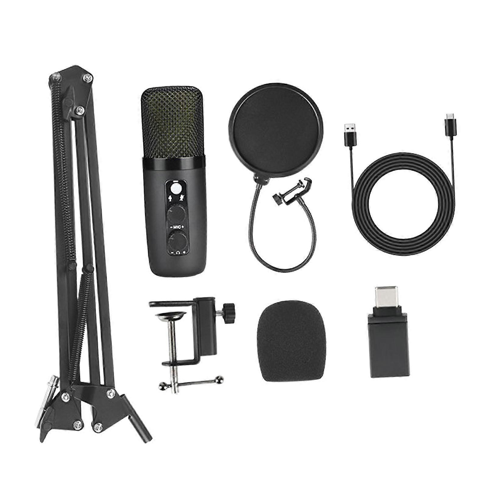 USB Condenser Noise Reduction Microphone Set Arm for Podcasting PC Stream