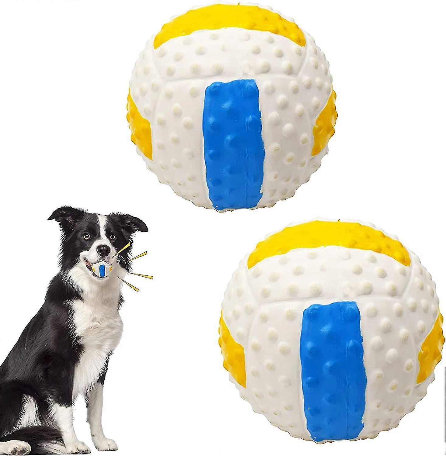 2pcs Dog Chew Squeaky Toy Ball, Dog Interactive Toy For Aggressive Chewers, Durable Dog Toys Volleyball Shape Latex Ball