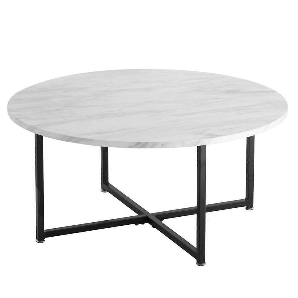 Dreamo White Marble Effect Round Coffee Table With Black Legs Coffee Tables