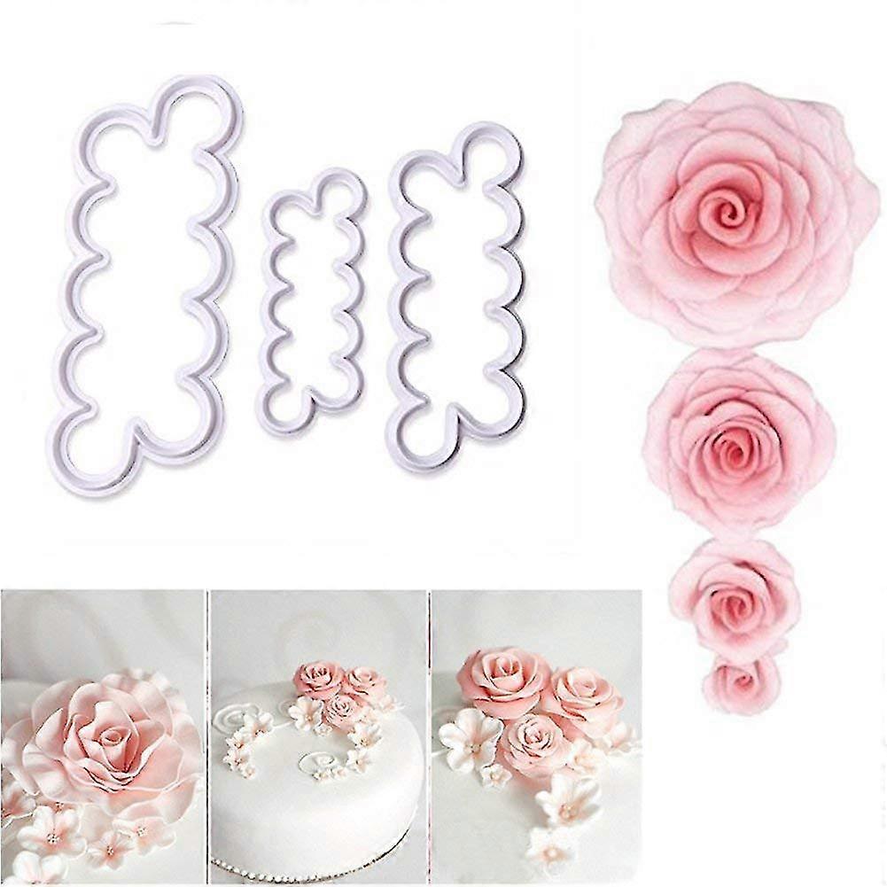 3pcs Rose Cutter Fondant Flower Cookie Cutter Cake Mold Baking Cake Decorating Modeling Tool Different Sizes Mold Frame Tool
