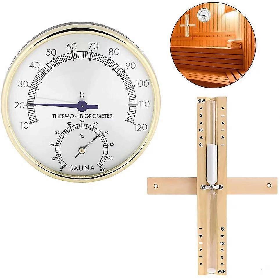 Sauna Thermometers Hygrometers and Hourglasses, 15 Minute Timer 2 in 1 Sauna Room Thermometer Hygrometer