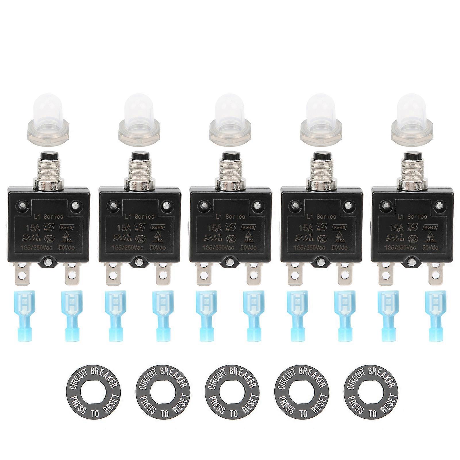 22PCS 15Amp Thermal Circuit Breaker 125?250VAC 50VDC with Quick Connect Terminal Waterproof Button Cap