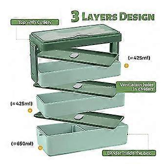 1500ml Bento Box With Bag - 3 Layer Lunch Box With Cutlery Set, 4-in-1 Meal Prep Container Box With