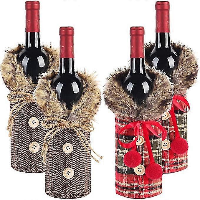 4 st julvinflaska täcker pläd vinflaska kläder