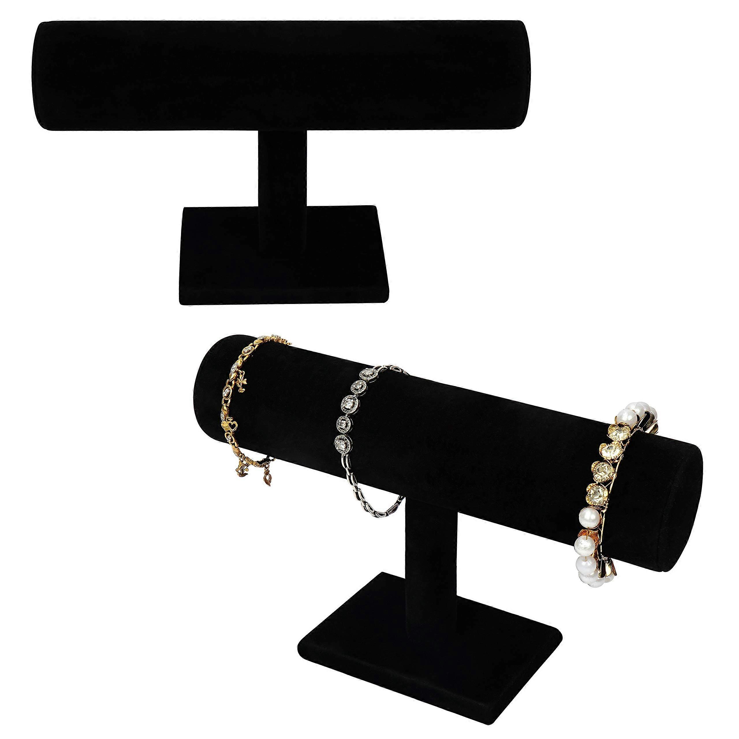 Black Velvet T Bar Bracelet Jewellery Display Stand (2 Pack) - Showcase Home Organiser Holder Rack For Jewellery, Watche
