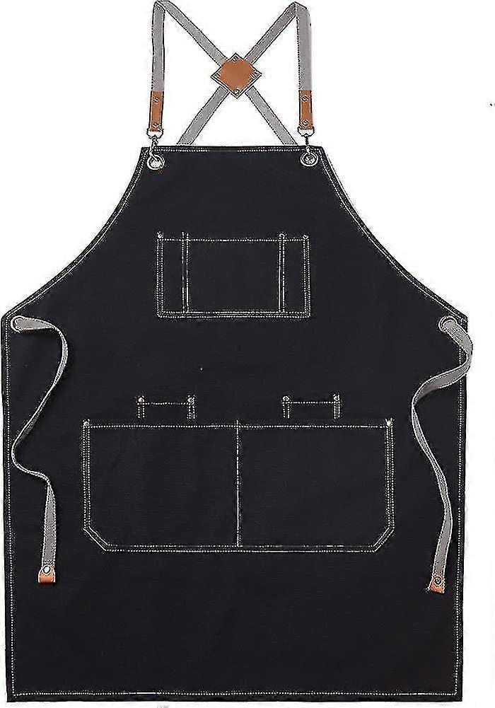 Cotton Chef Apron, Back Cross Adjustable Bulk Bib Apron, Multi-pocket