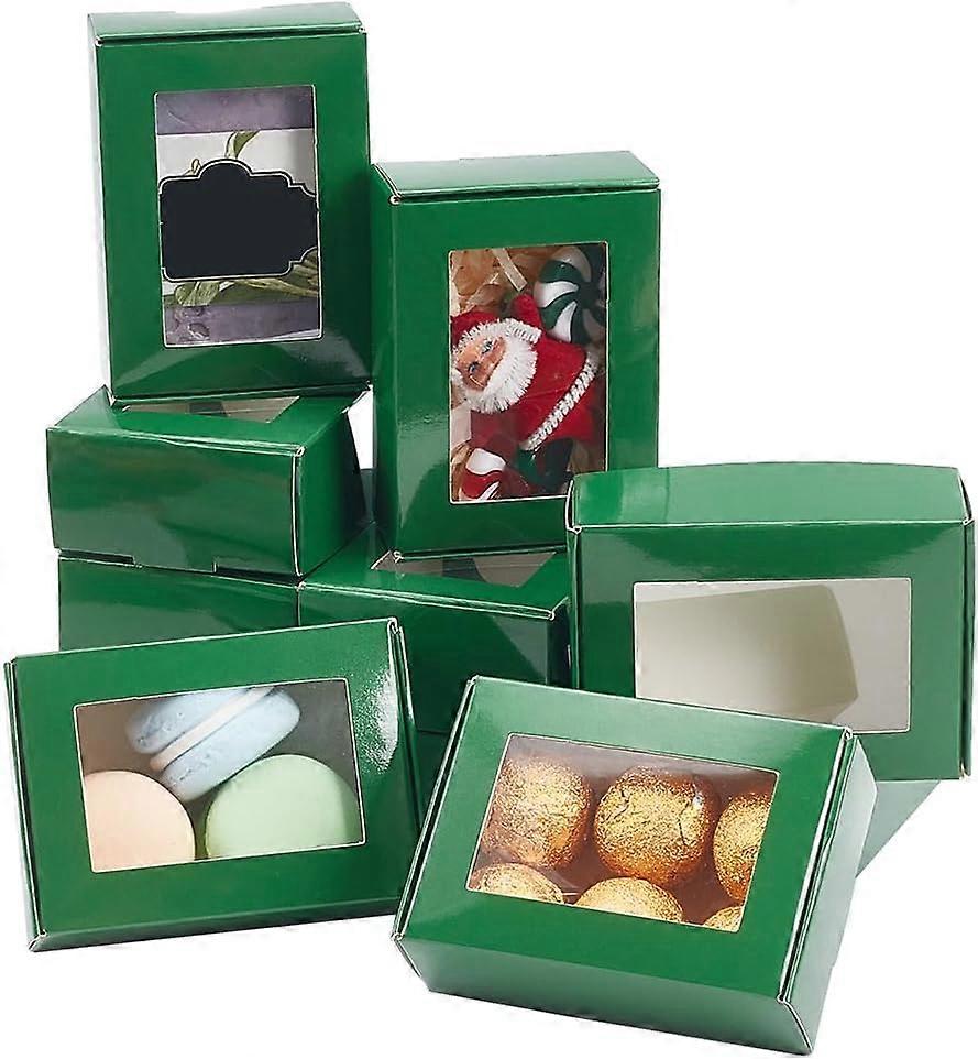 20pcs Green Gift Boxes 3.3x2.3x1.1in Paper Box with Window Small Paper Donuts Box Packaging Box Rectangle Bakery Box for Christmas Birthday Party Trea