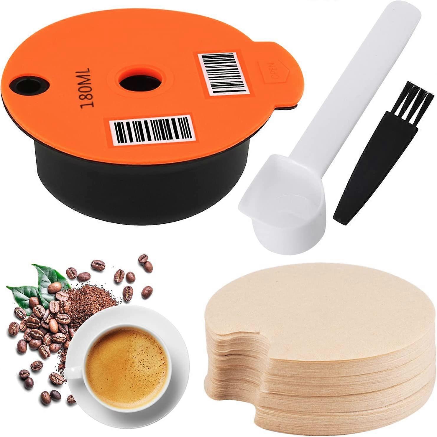 Coffee Capsule, Reusable Coffee Capsule with 100pcs Filter Paper Coffee Press Filter Refillable for Bosch Tassimo Coffee Machine Coffee Capsule Pods 1