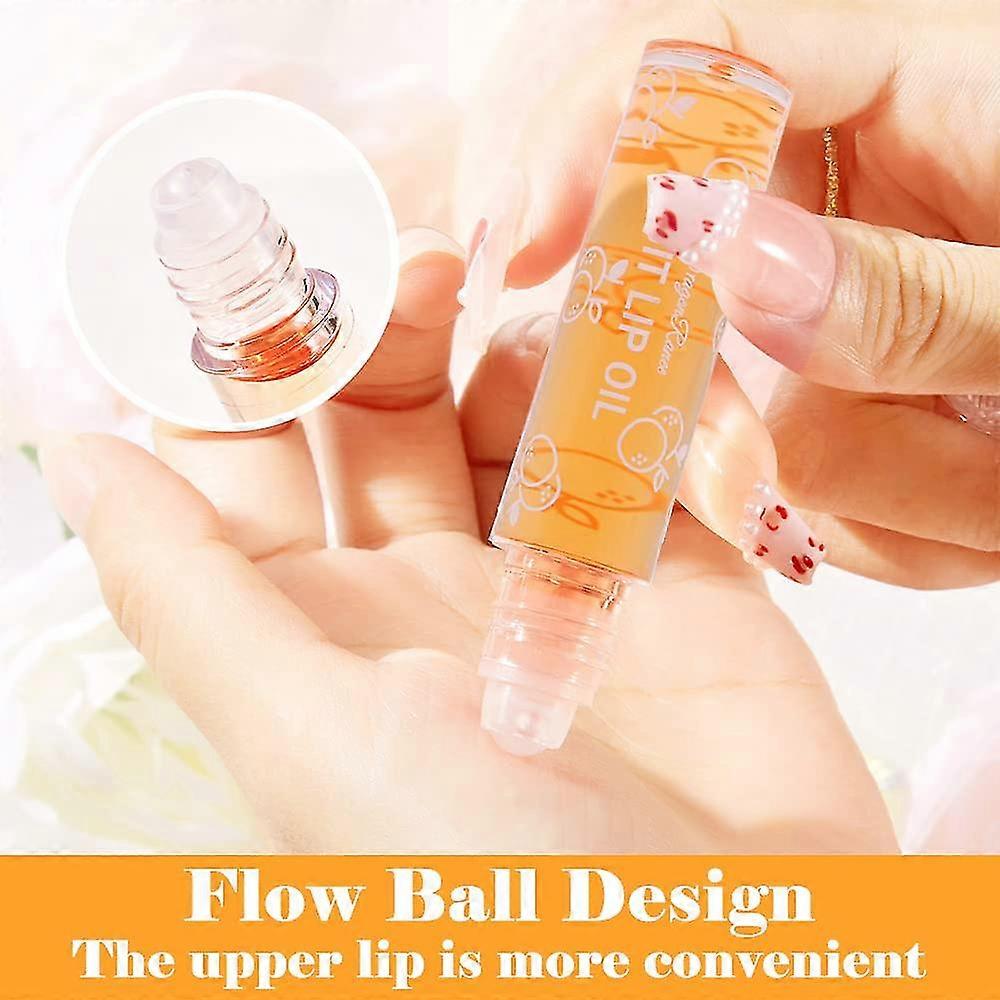 Roll-On Glitzer Lipgloss Set – 4 Fruchtige Geschmäcker, Feuchtigkeitsspendend Für Trockene Lippen – Mit Praktischem Rollerball-Auftrag – 5 Ml Pro Stück