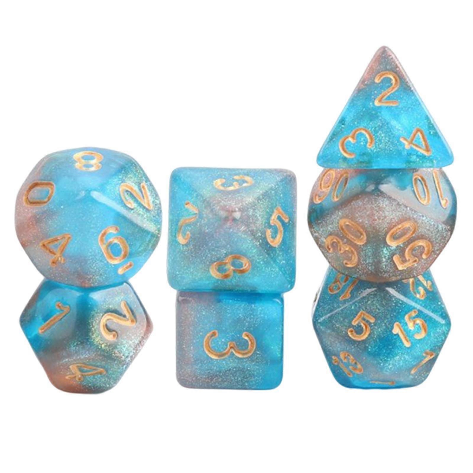 7x Polyhedral Dice Party Game Dice Game for DND Table Game Star Light Blue