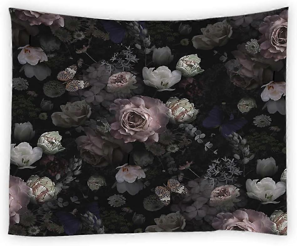 Svart Blommig Gobeläng Retro Blomma Blomma Rustik Ros Akvarell Pion Vintage Blad Vår Växt Boho Kvinna Heminredning Vägg Gobeläng Hängande Konst för