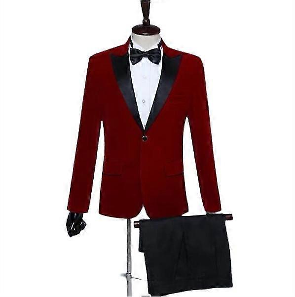 Menn Velvet Blazer Slim Fit Solid Suit Jacket