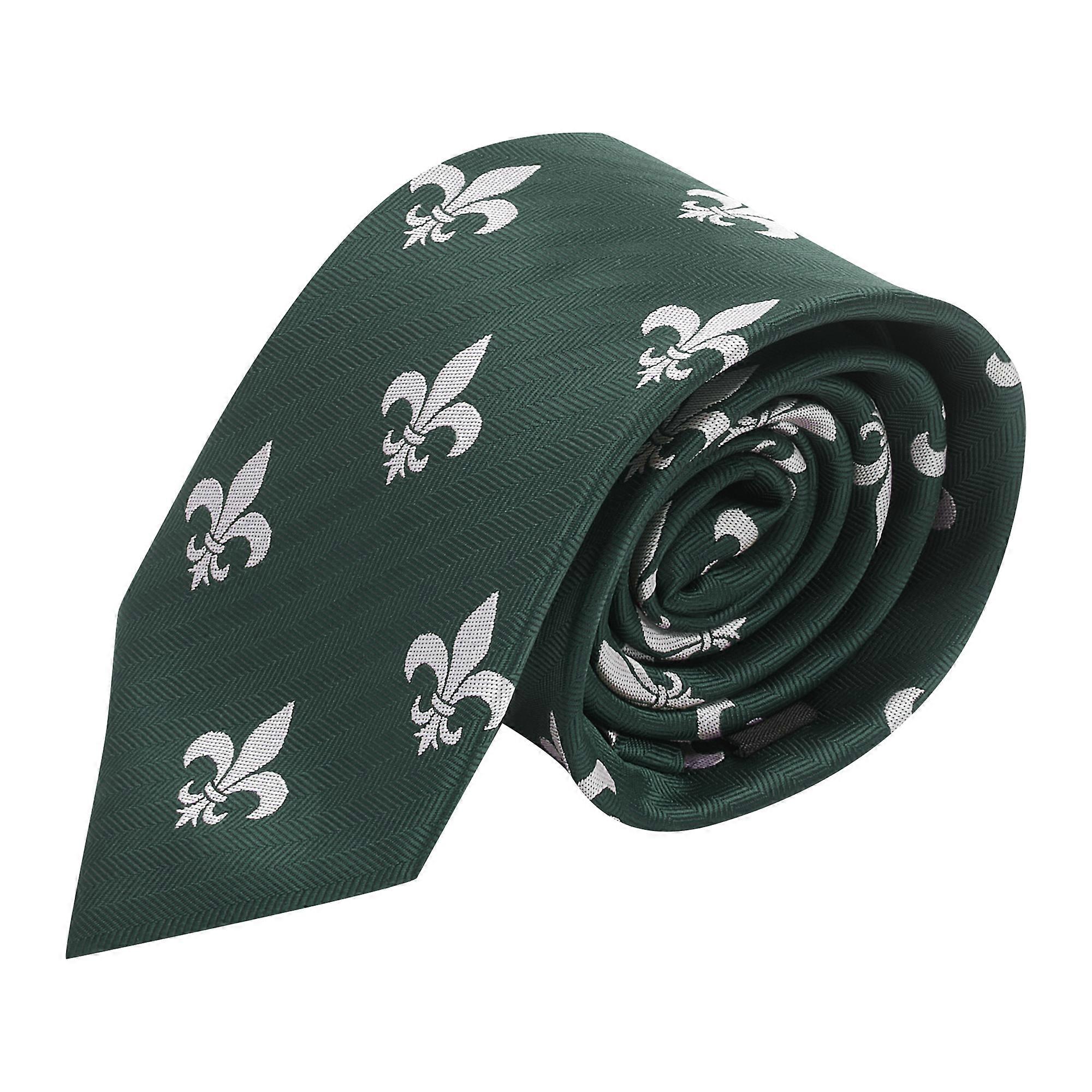 Dark Green Fleur De Lys Herringbone Tie