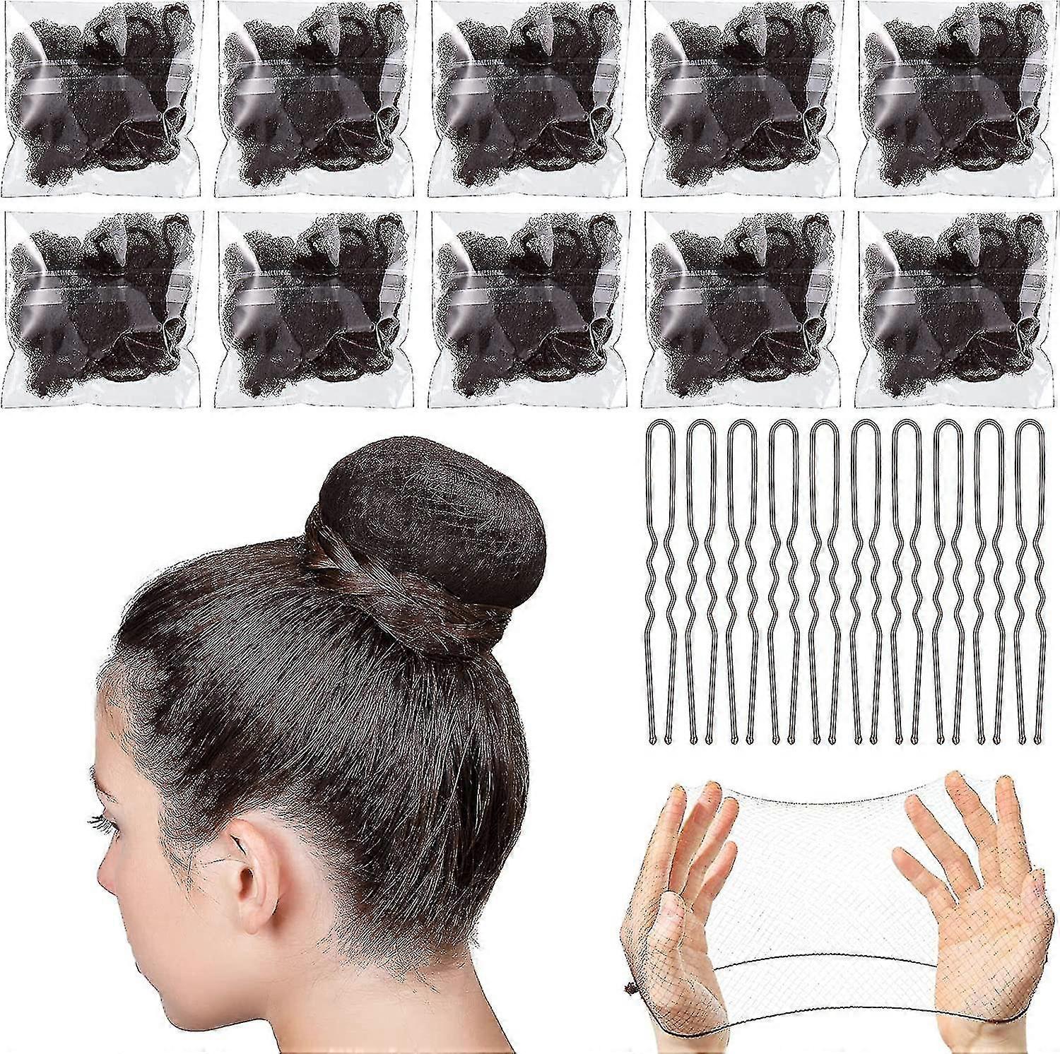 20 قطعة شبكات شعر غير مرئية ومجموعة دبابيس شعر على شكل حرف U 10 قطع كعكة شعر الباليه