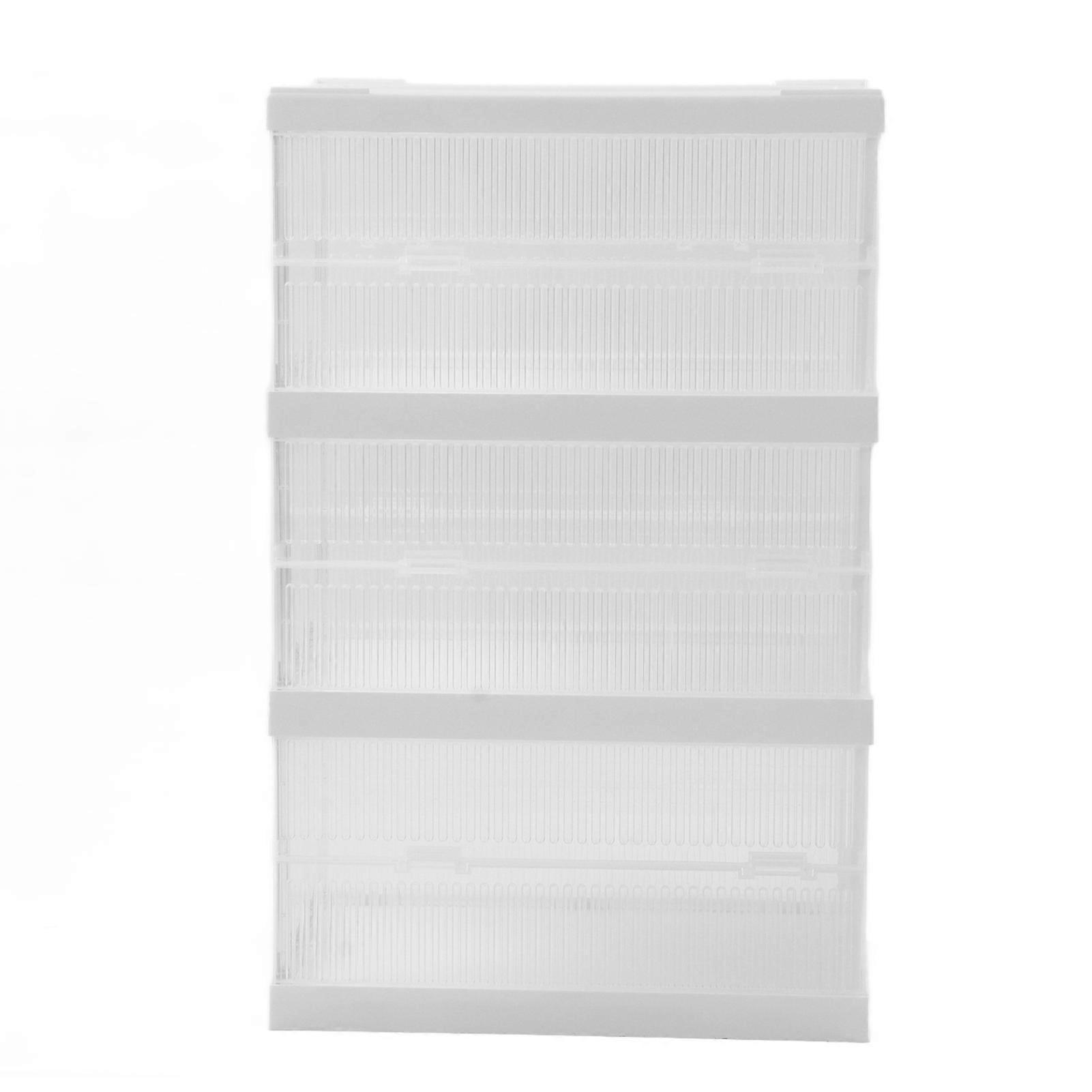 3 Layer Transparent Stackable Shoe Box Organizer for Home Bedroom Foldable Plastic Dustproof White