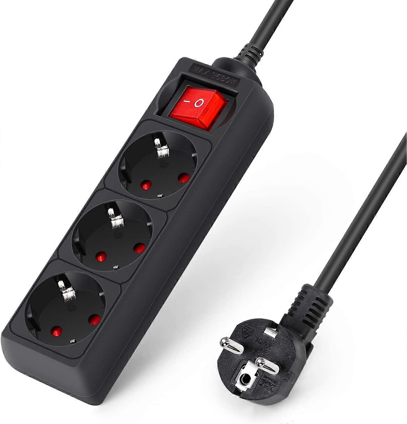 Power Strip 3 Sockets with Surge Protector Switch Cable 3 m Black 3680w