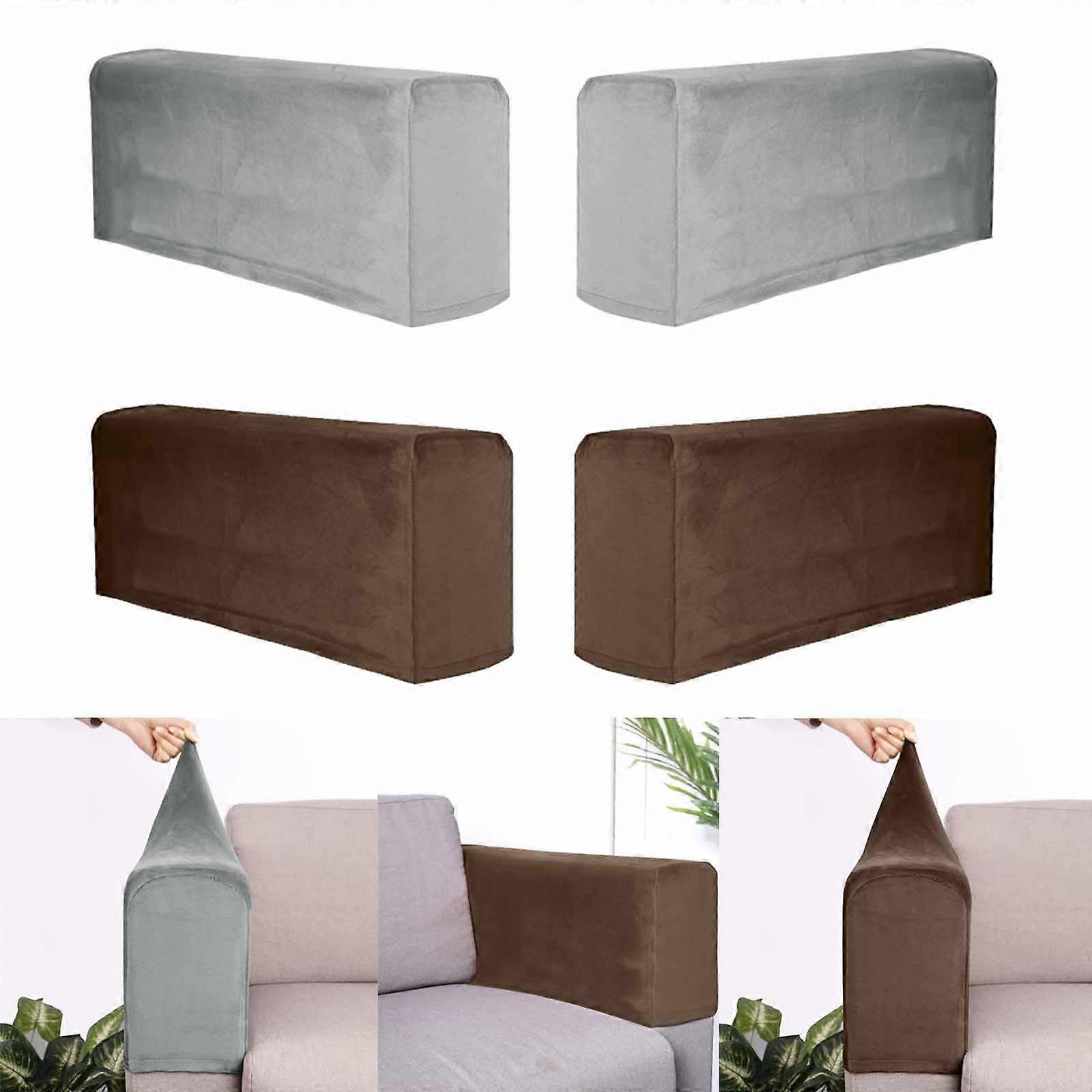 Sofa Armrest Cover Thickened Arm Protector Removable 2pcs Gray+2pcs Khaki