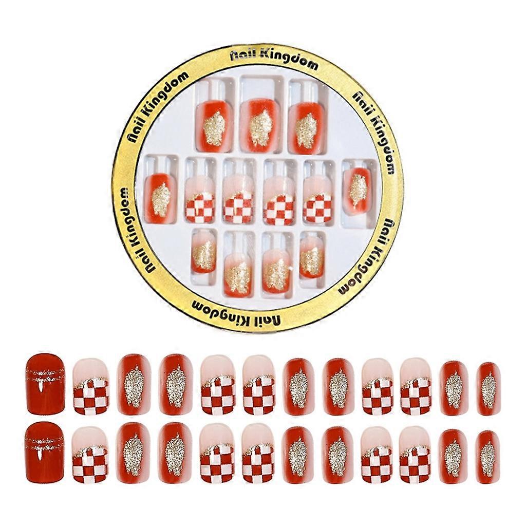 24 Pack Short Detachable Finished Fingernails Wearable False Nails Press on