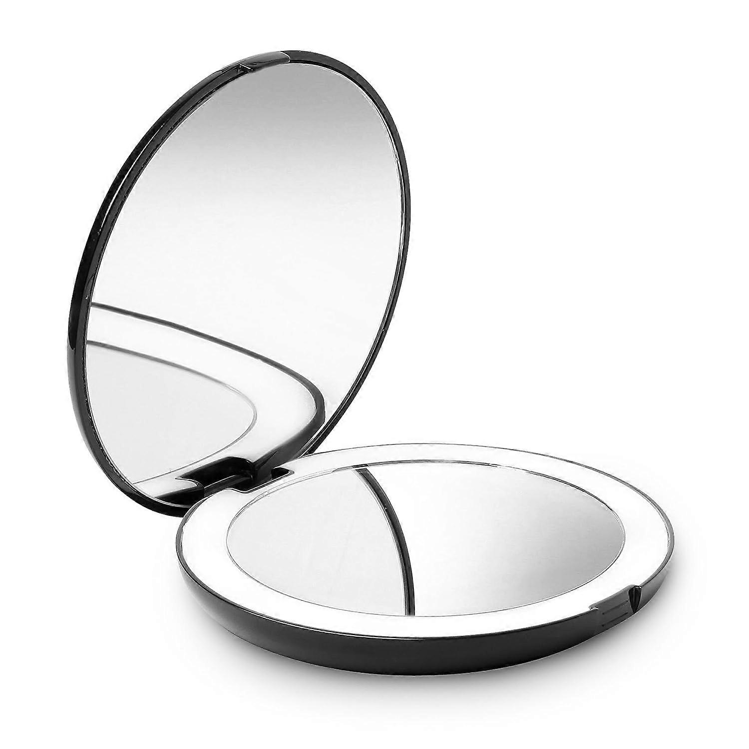 LED Illuminated Pocket Mirror, 1x / 10x Magnifying - Large Makeup Hand Mirror with Natural Light, 12.7 cm Diameter, Compact and Portable for Travel