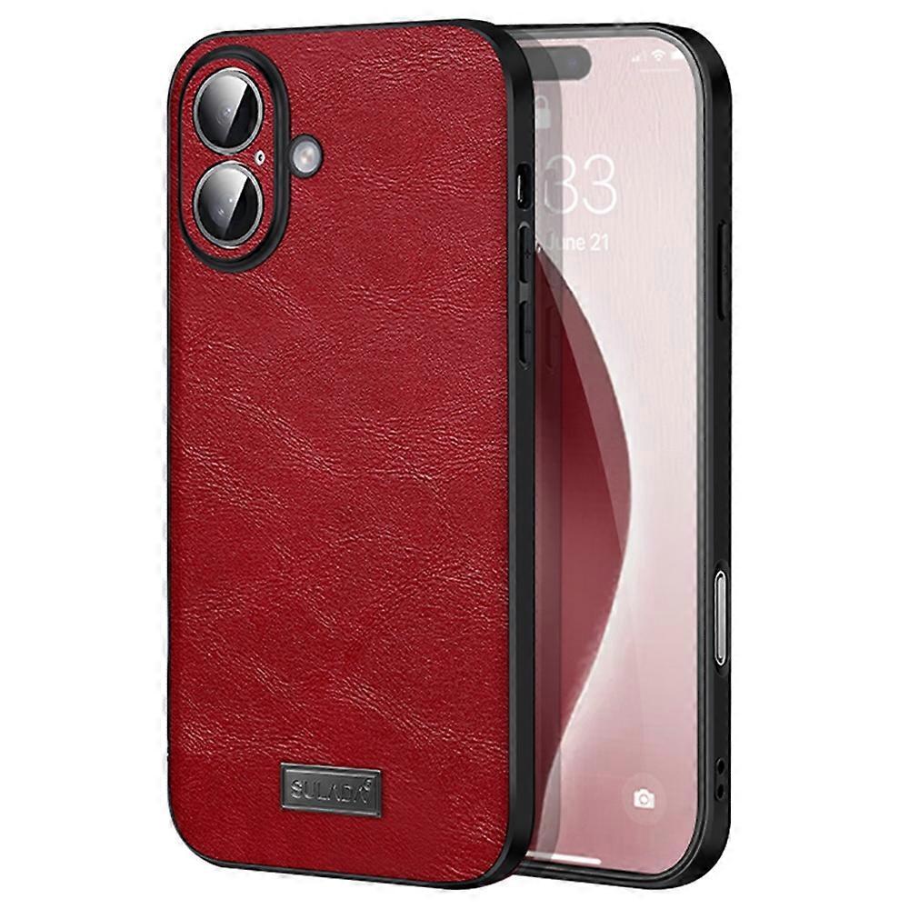 SULADA For iPhone 16 Case PU Leather+TPU+PC Back Phone Cover - Red