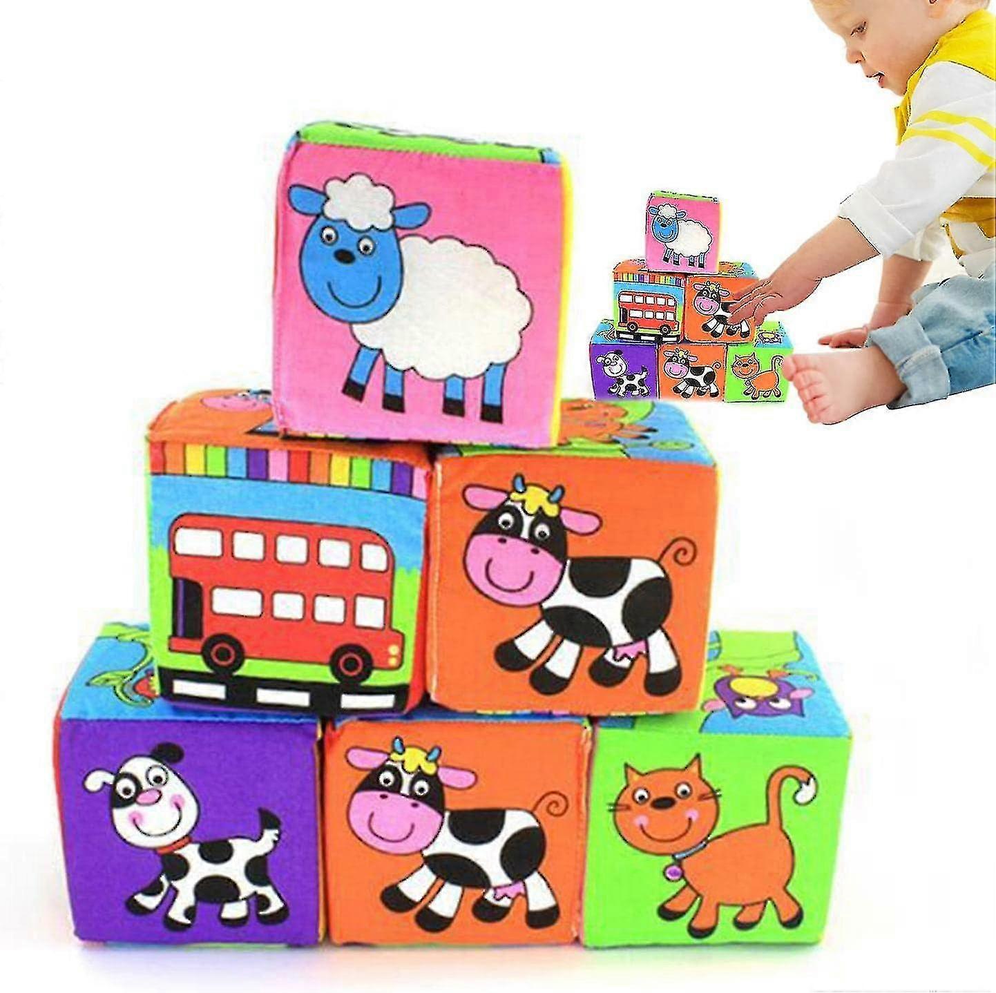 Stacking Blocks | Teethers Toy Educational Squeeze Play With Animals Patterns - Math Blocks Elementary Homeschool Supplies For Kids Toddlers