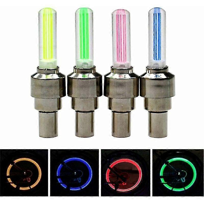 4 Pack LED Bike Wheel Lights - 4 Colors Bike Tire Valve Caps Waterproof Bike Wheel Safety LED Lights